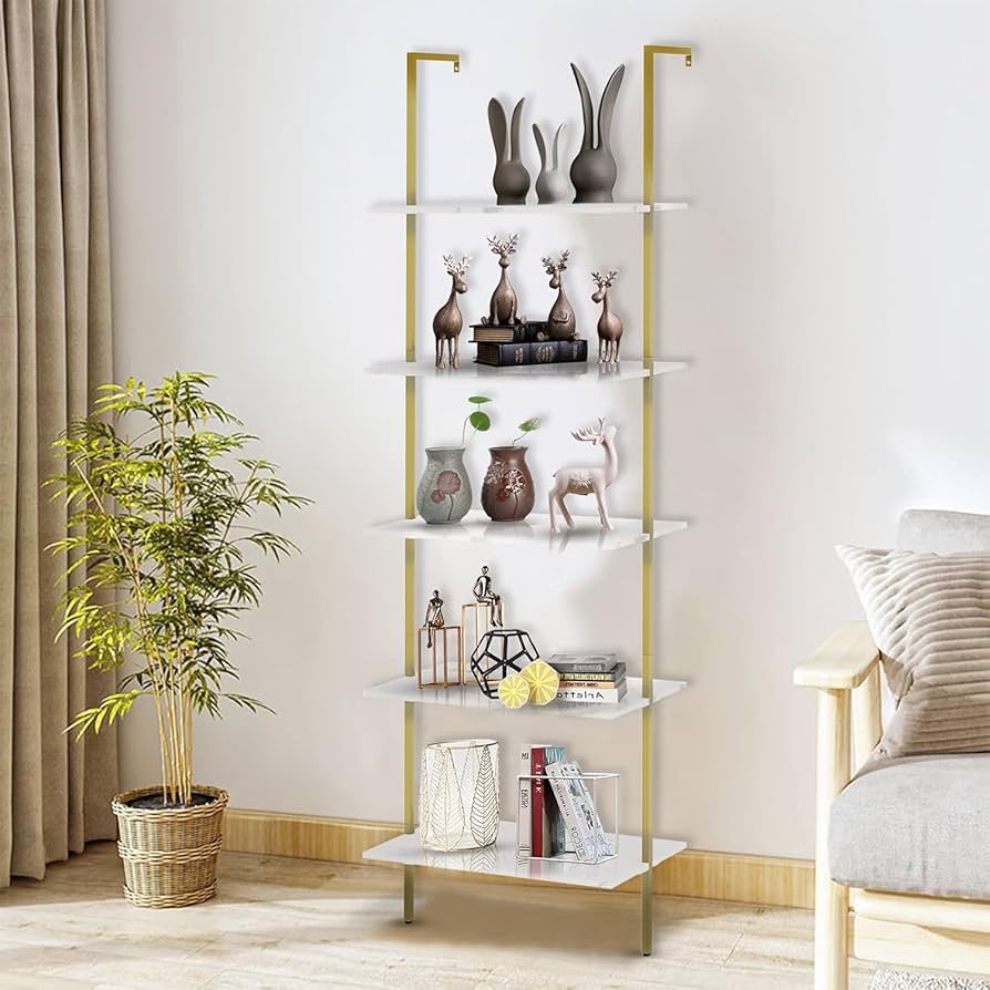 Amazon.com: aboxoo Ladder Shelf White Marble Bookshelf 5